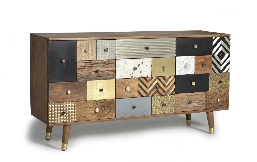 Buffet 4 Tiroirs Bois Marron 150x40x80cm