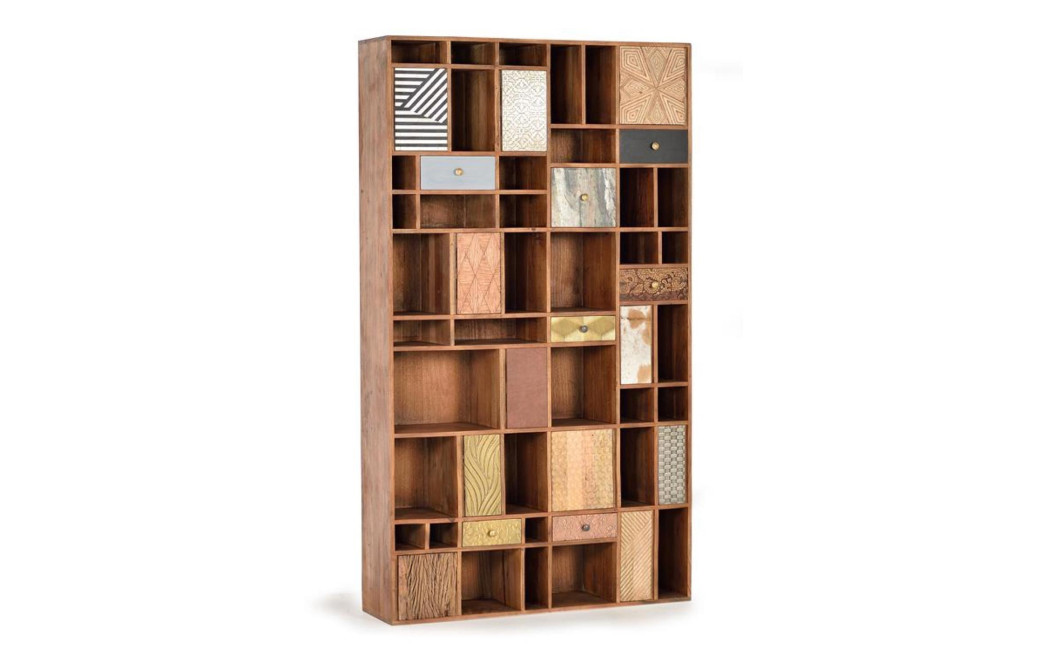 Bibliothèque 7 Tiroirs Bois Marron 115x30x200cm