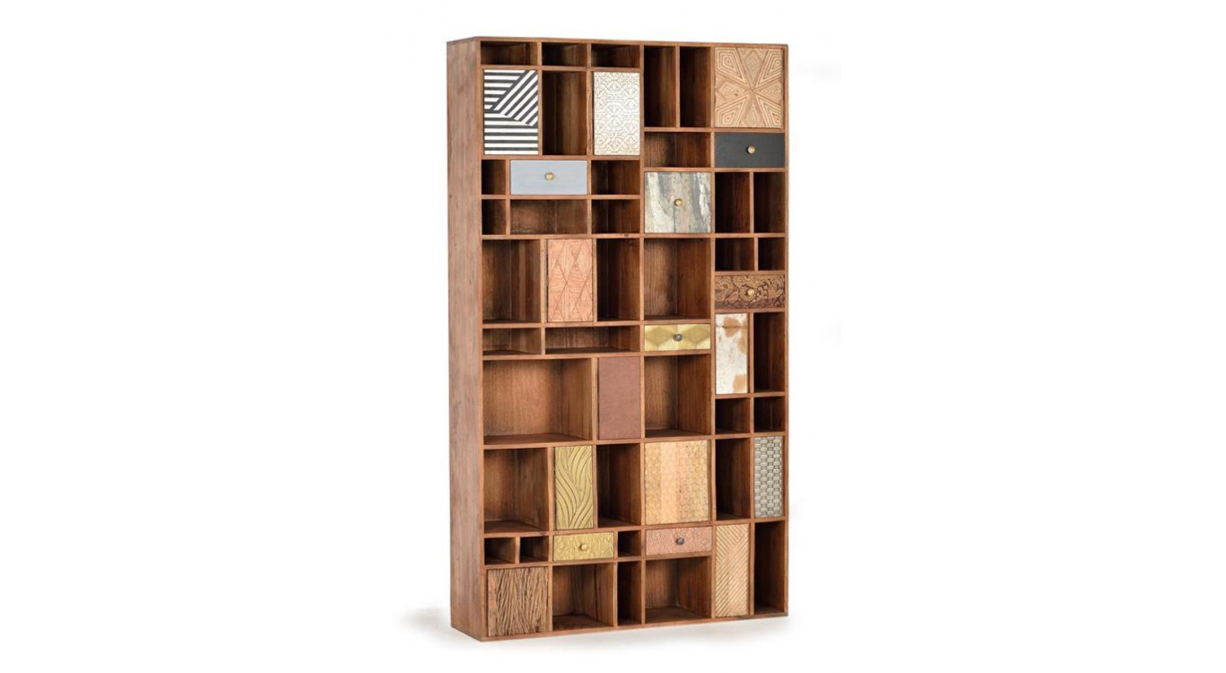 Bibliothèque 7 Tiroirs Bois Marron 115x30x200cm