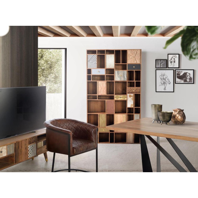 Bibliothèque 7 Tiroirs Bois Marron 115x30x200cm