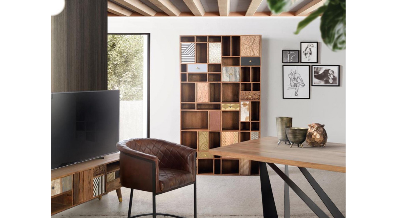 Bücherregal mit 7 Schubladen Holz Braun 115x30x200cm