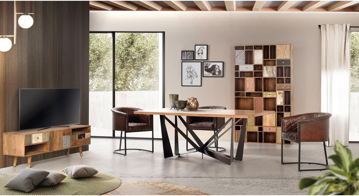 Bibliothèque 7 Tiroirs Bois Marron 115x30x200cm