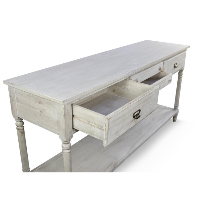 Meuble Console Drapier Bois 4 Tiroirs Cerusé Blanc 183x50x87cm