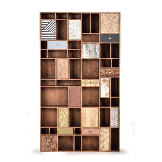 Bibliothèque 7 Tiroirs Bois Marron 115x30x200cm