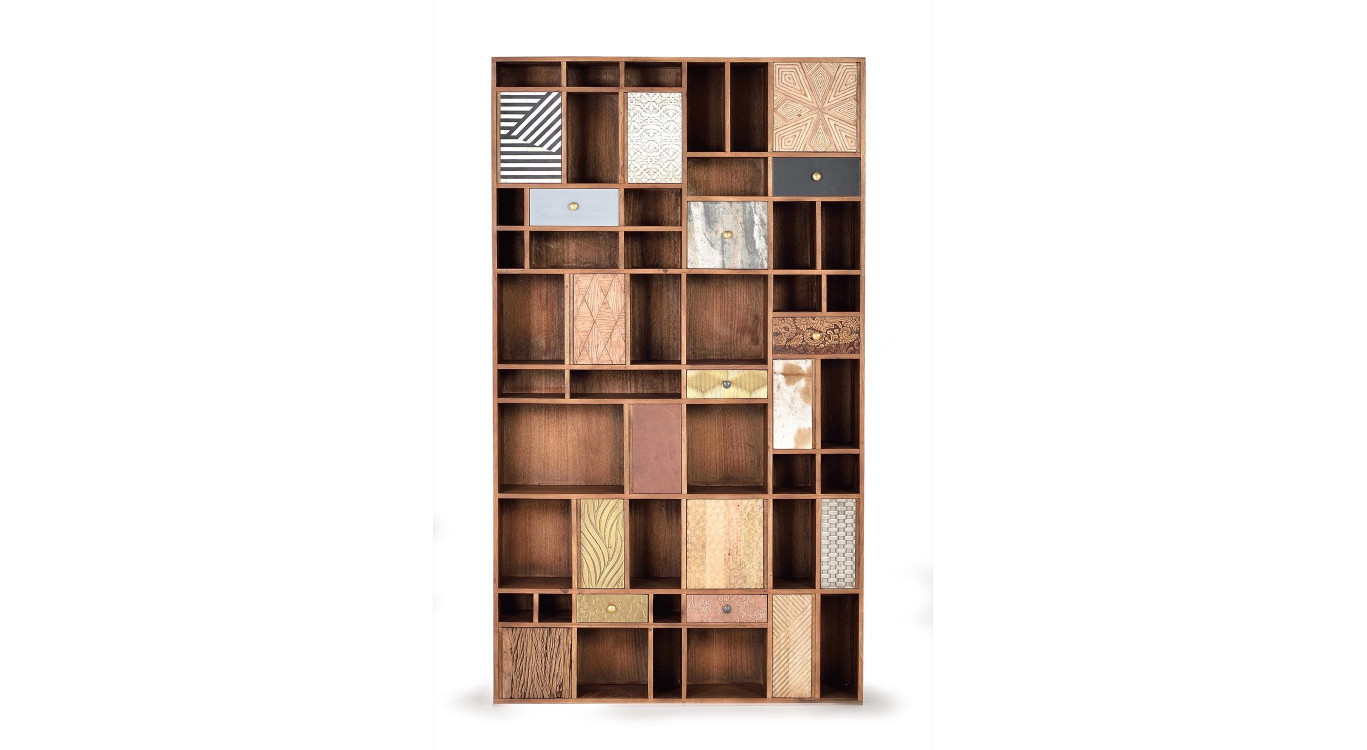 Bücherregal mit 7 Schubladen Holz Braun 115x30x200cm