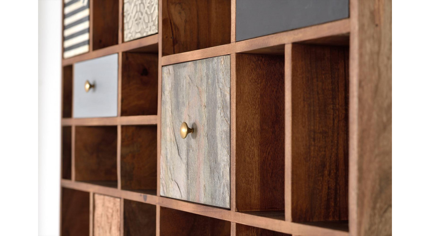 Bibliothèque 7 Tiroirs Bois Marron 115x30x200cm