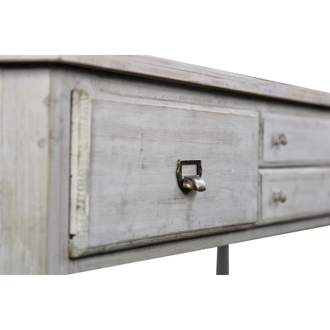 Meuble Console Drapier Bois 4 Tiroirs Cerusé Blanc 183x50x87cm