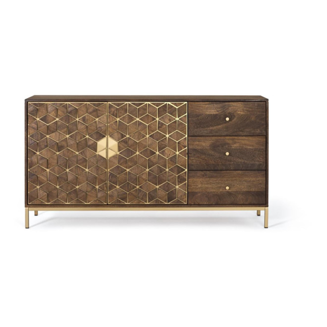 Buffet 3 Tiroirs Bois et Fer Marron 145x40x77cm