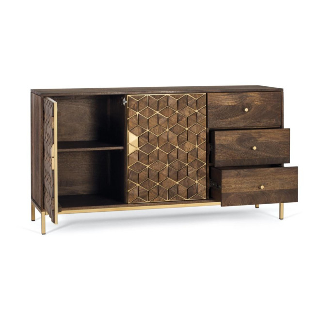Buffet 3 Tiroirs Bois et Fer Marron 145x40x77cm