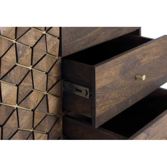 Buffet 3 Tiroirs Bois et Fer Marron 145x40x77cm