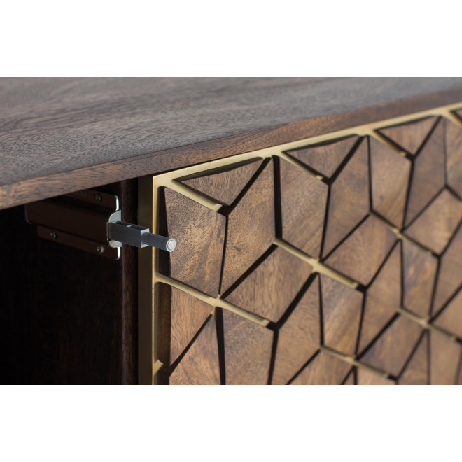 Buffet 3 Tiroirs Bois et Fer Marron 145x40x77cm