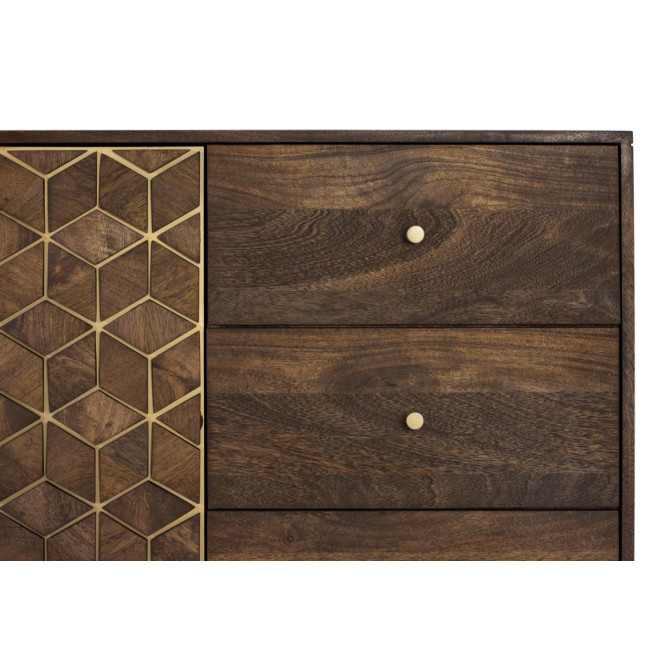 Buffet 3 Tiroirs Bois et Fer Marron 145x40x77cm