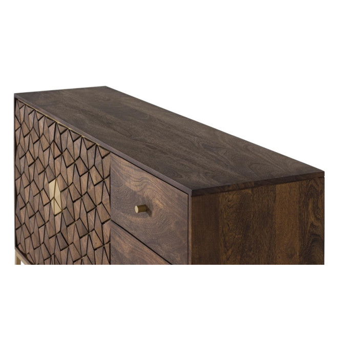 Buffet 3 Tiroirs Bois et Fer Marron 145x40x77cm