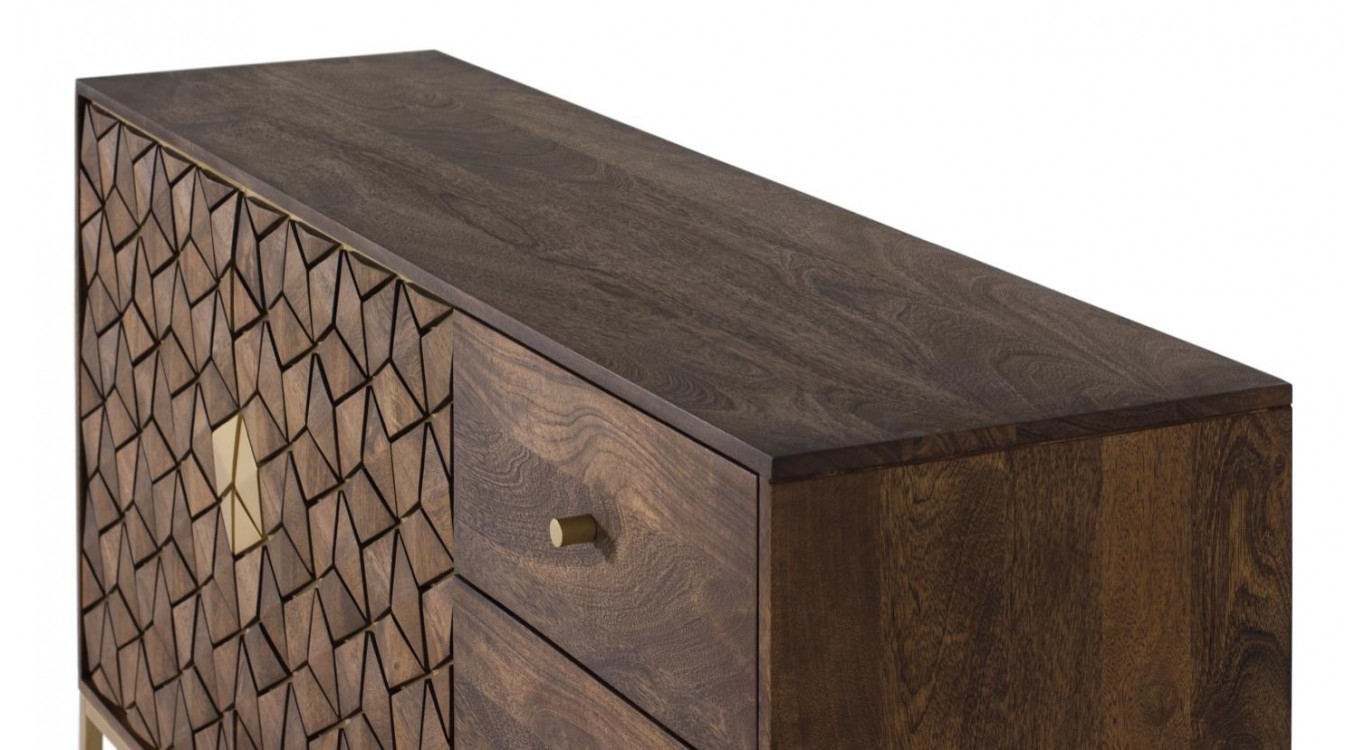 Buffet 3 Tiroirs Bois et Fer Marron 145x40x77cm