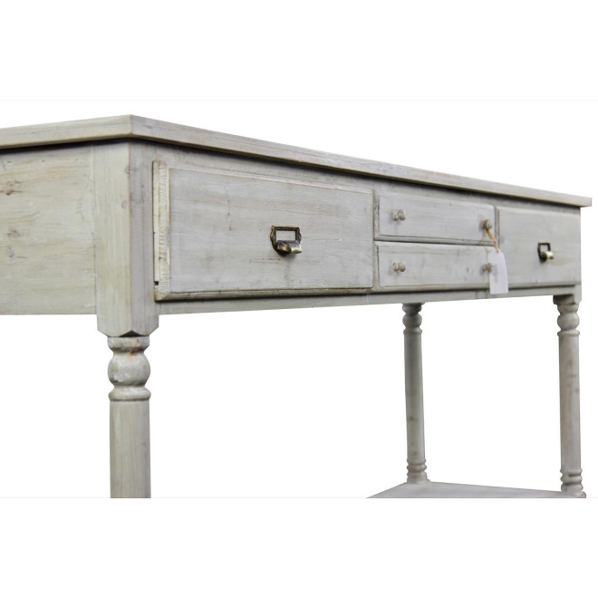 Meuble Console Drapier Bois 4 Tiroirs Cerusé Blanc 183x50x87cm