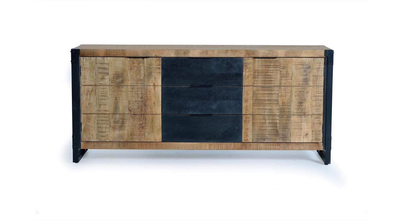 Bahut 3 Tiroirs Bois et FerMarron 180x45x80cm