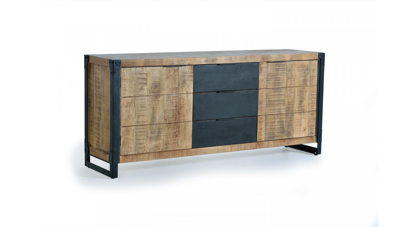 Truhe mit 3 Schubladen Holz und EisenBraun 180x45x80cm