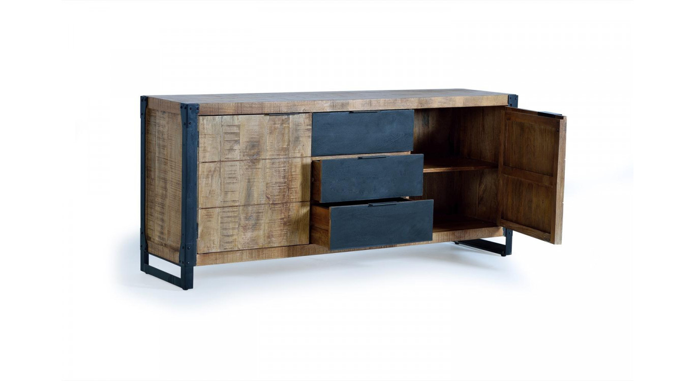Bahut 3 Tiroirs Bois et FerMarron 180x45x80cm