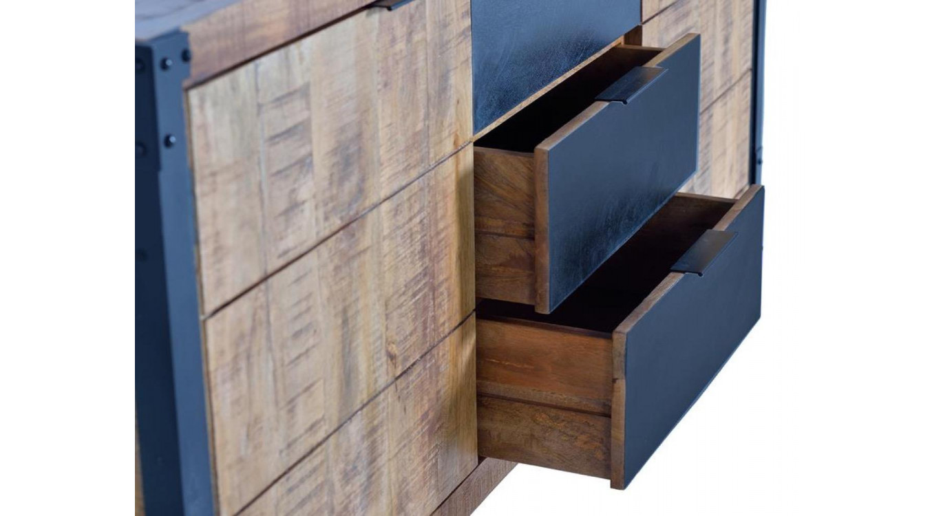 Truhe mit 3 Schubladen Holz und EisenBraun 180x45x80cm