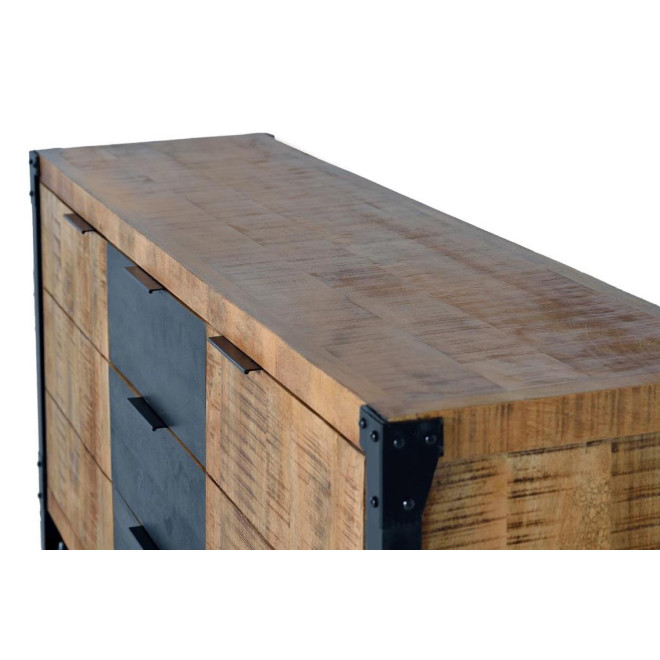 Bahut 3 Tiroirs Bois et FerMarron 180x45x80cm