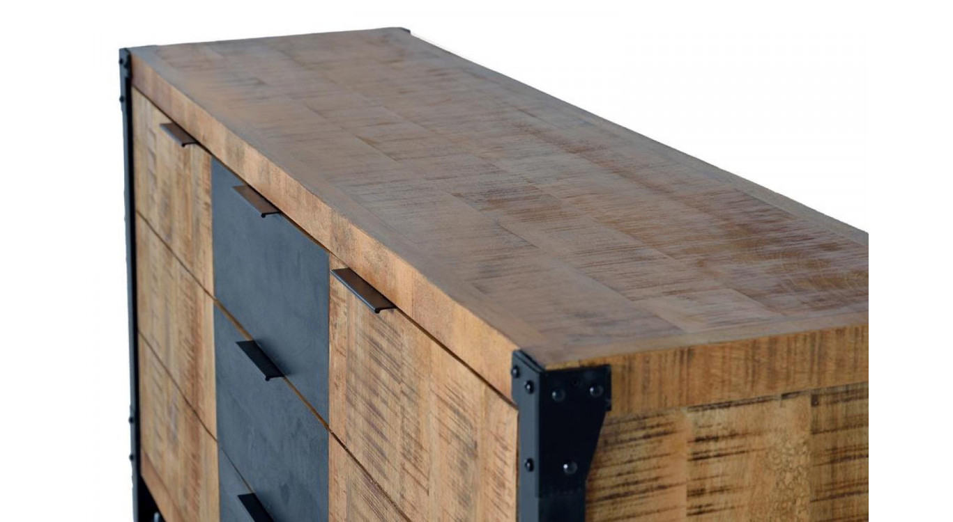 Bahut 3 Tiroirs Bois et FerMarron 180x45x80cm