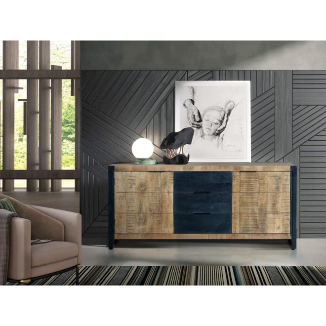 Bahut 3 Tiroirs Bois et FerMarron 180x45x80cm