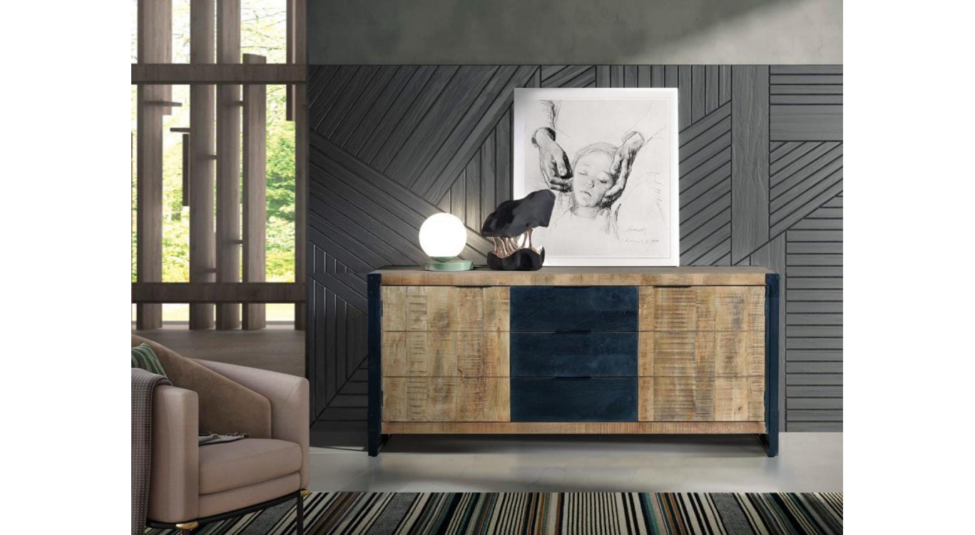 Bahut 3 Tiroirs Bois et FerMarron 180x45x80cm