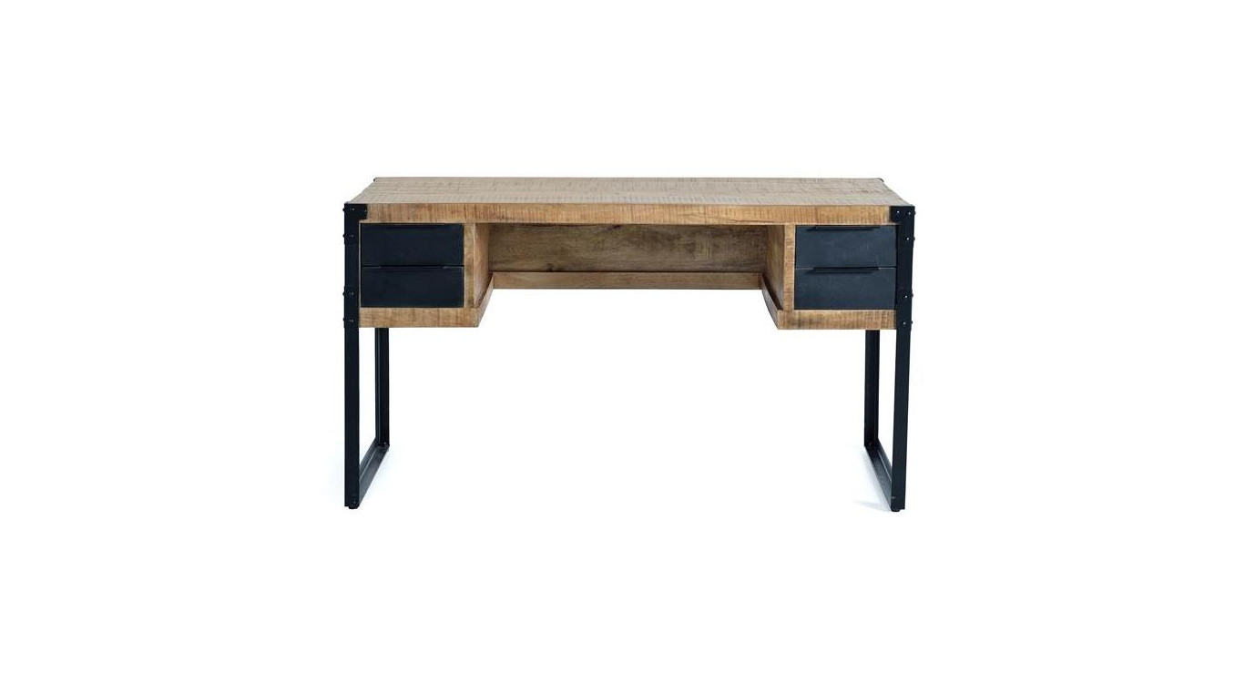 Bureau 4 Tiroirs Bois et FerMarron 135x70x76cm