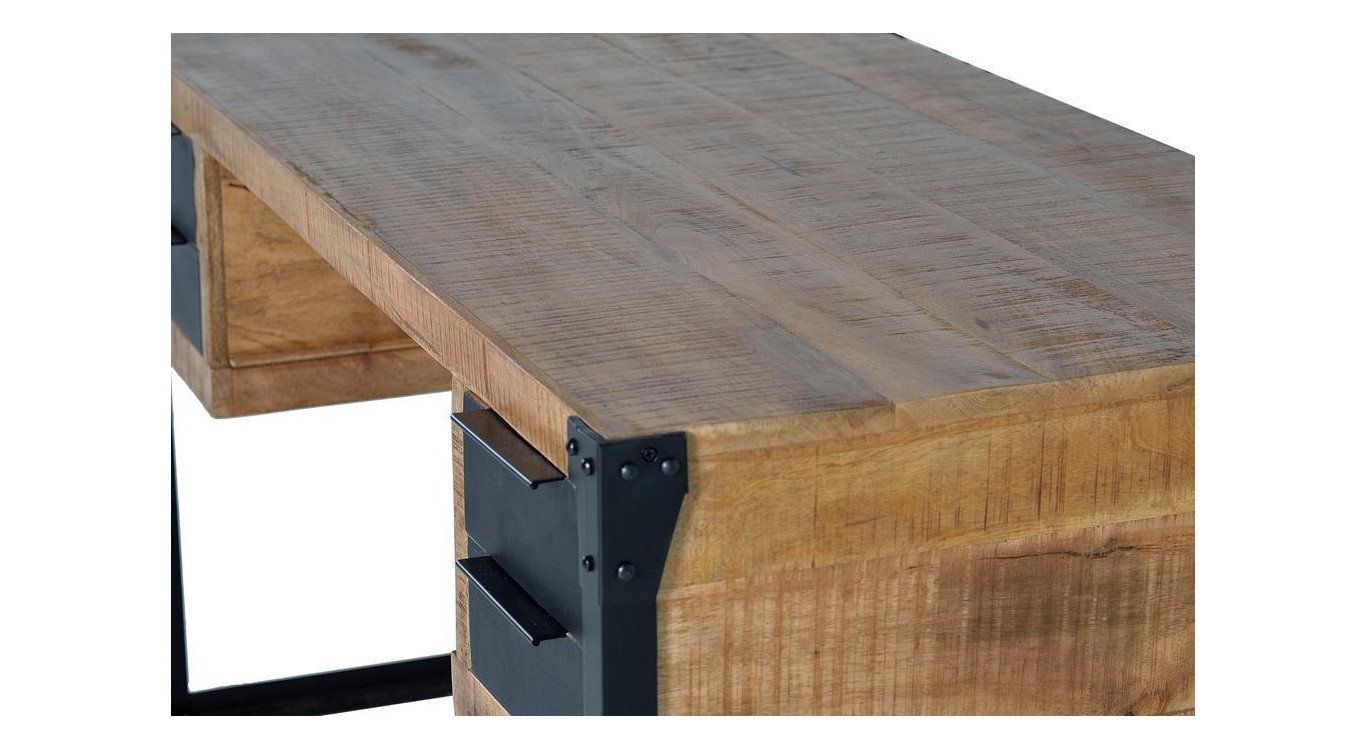 Bureau 4 Tiroirs Bois et FerMarron 135x70x76cm