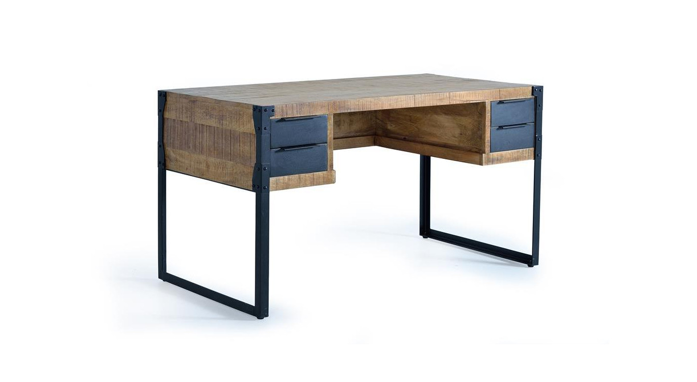 Schreibtisch 4 Schubladen Holz und EisenBraun 135x70x76cm