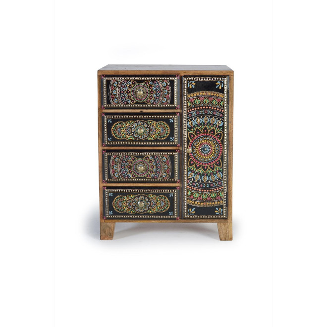 Table de Chevet 4 Tiroirs Bois Marron 45x30x60cm