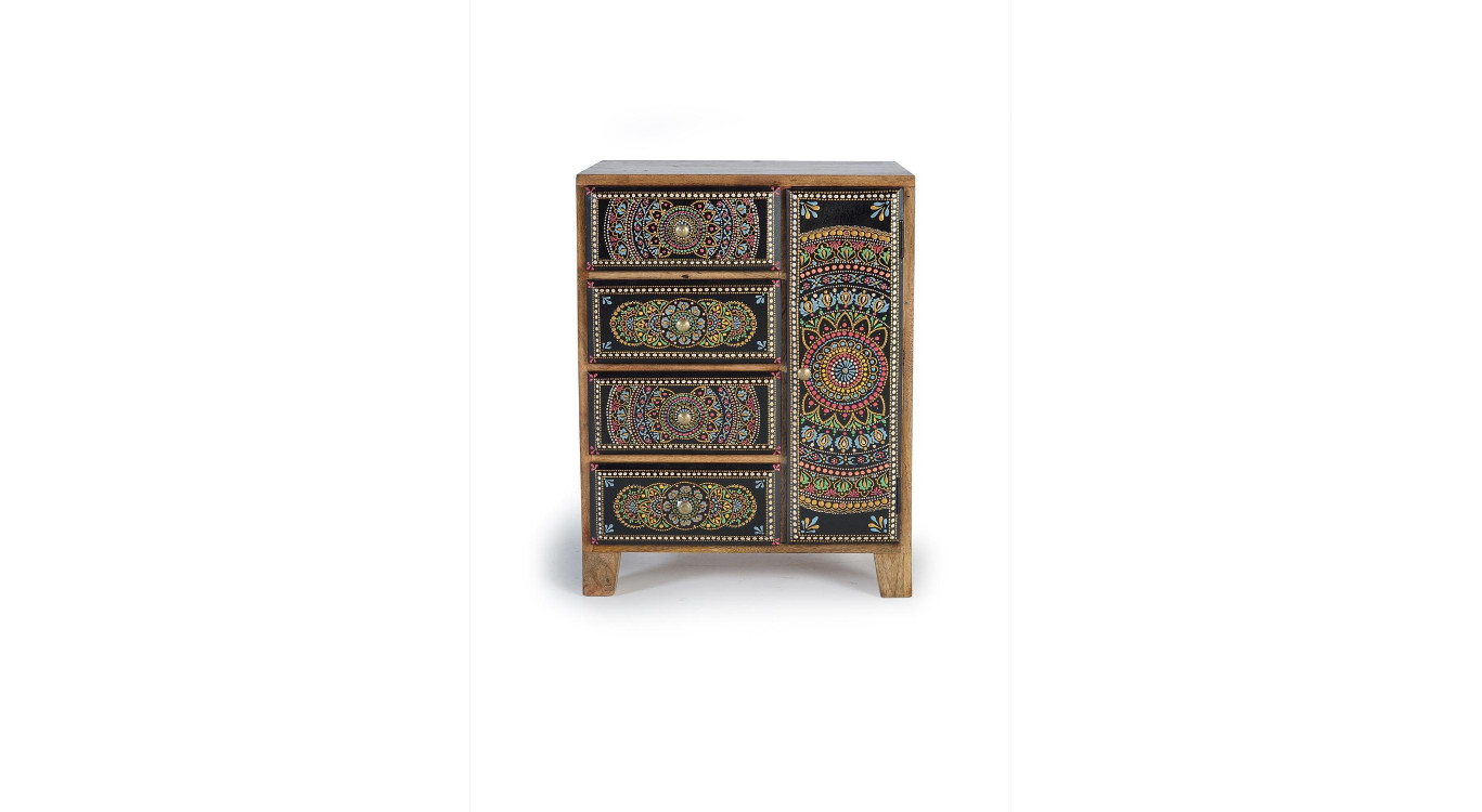 Table de Chevet 4 Tiroirs Bois Marron 45x30x60cm