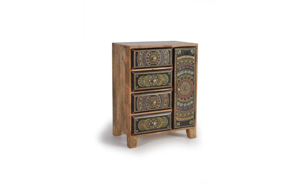 Table de Chevet 4 Tiroirs Bois Marron 45x30x60cm