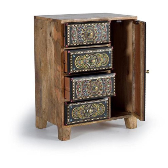 Table de Chevet 4 Tiroirs Bois Marron 45x30x60cm