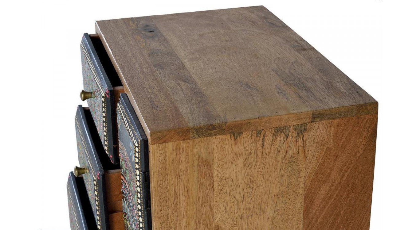 Table de Chevet 4 Tiroirs Bois Marron 45x30x60cm