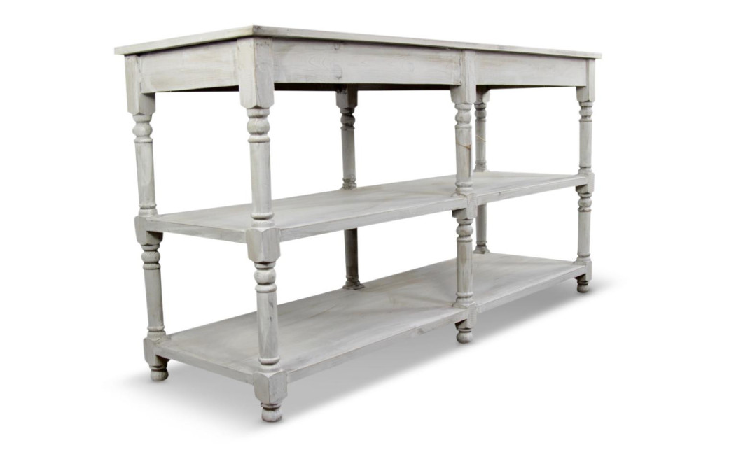 Meuble Console Drapier Bois Cerusé Blanc 162x54x87cm