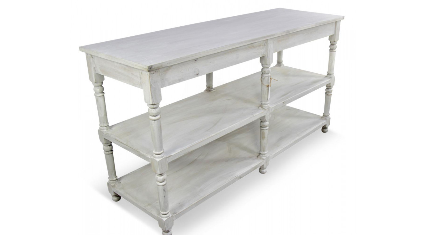 Meuble Console Drapier Bois Cerusé Blanc 162x54x87cm