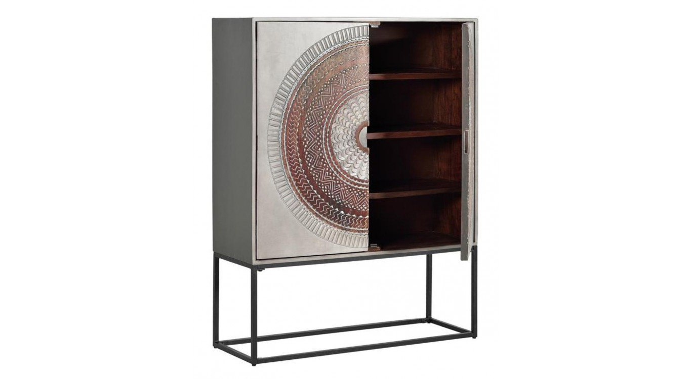 Armoire Bois, Fer Gris 107x40x142cm