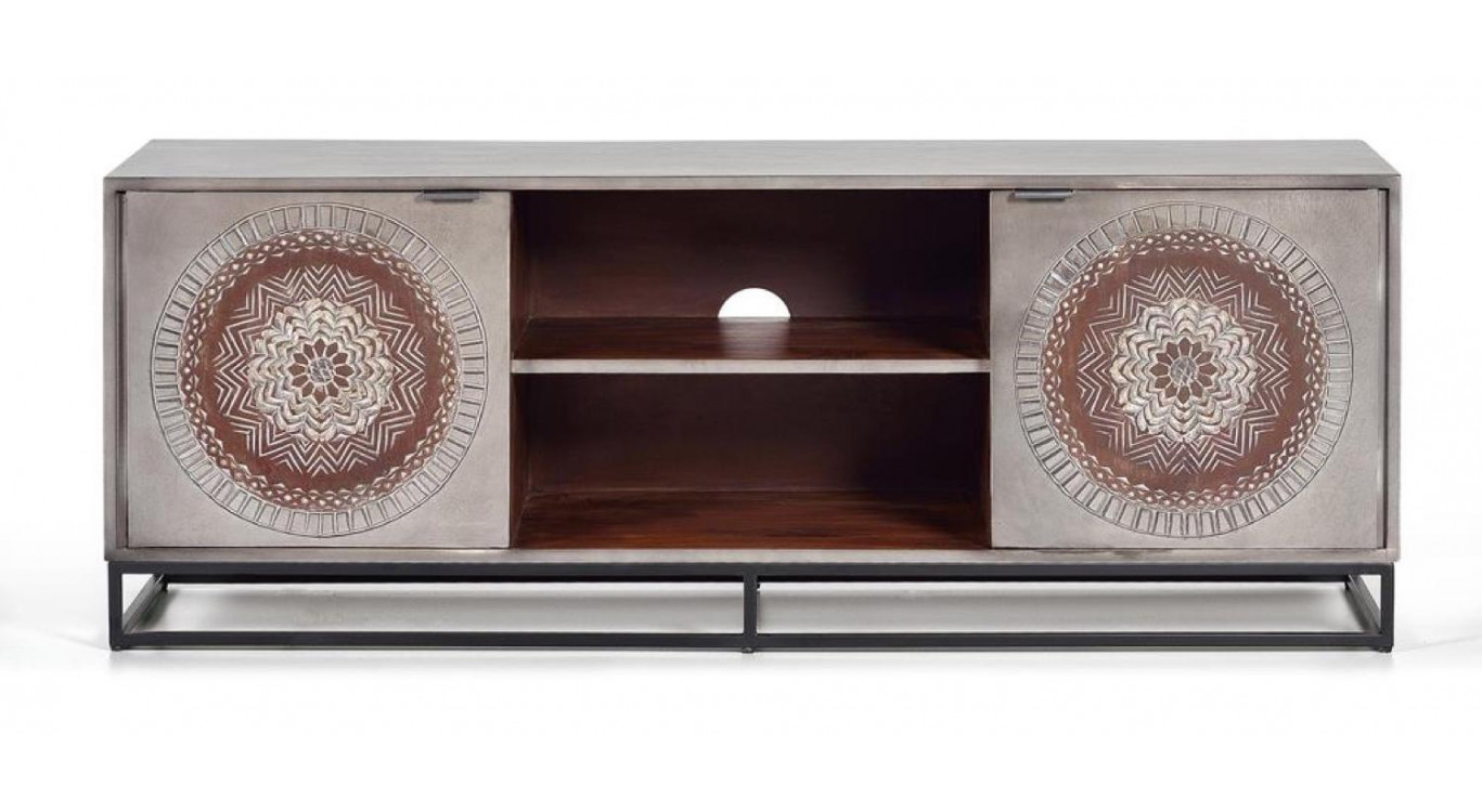 Meuble TV Bois, Fer Gris 150x40x56cm