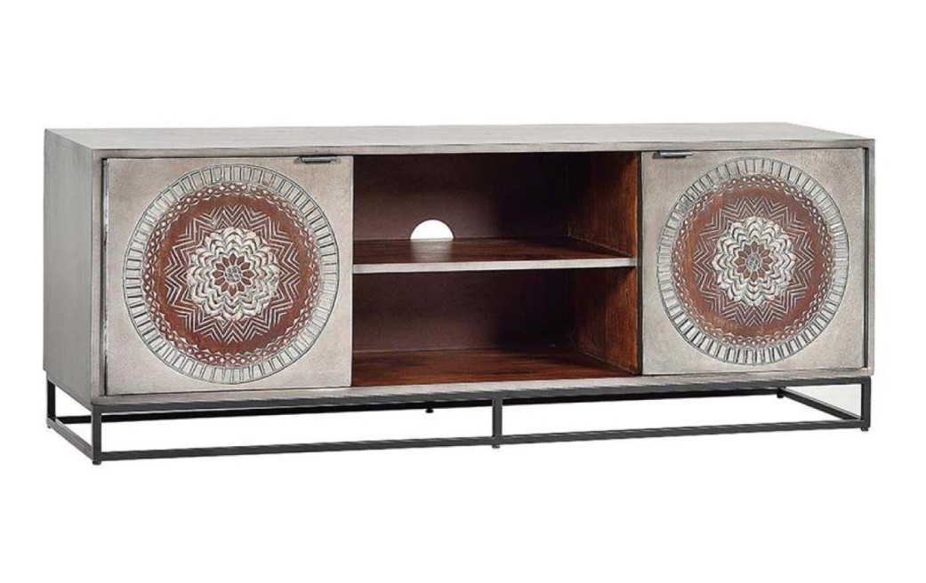 Meuble TV Bois, Fer Gris 150x40x56cm