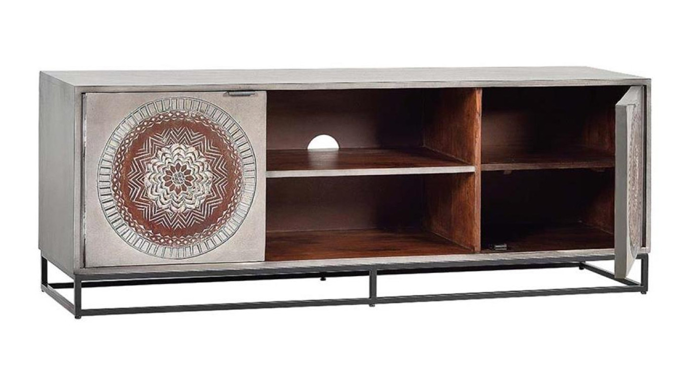Meuble TV Bois, Fer Gris 150x40x56cm