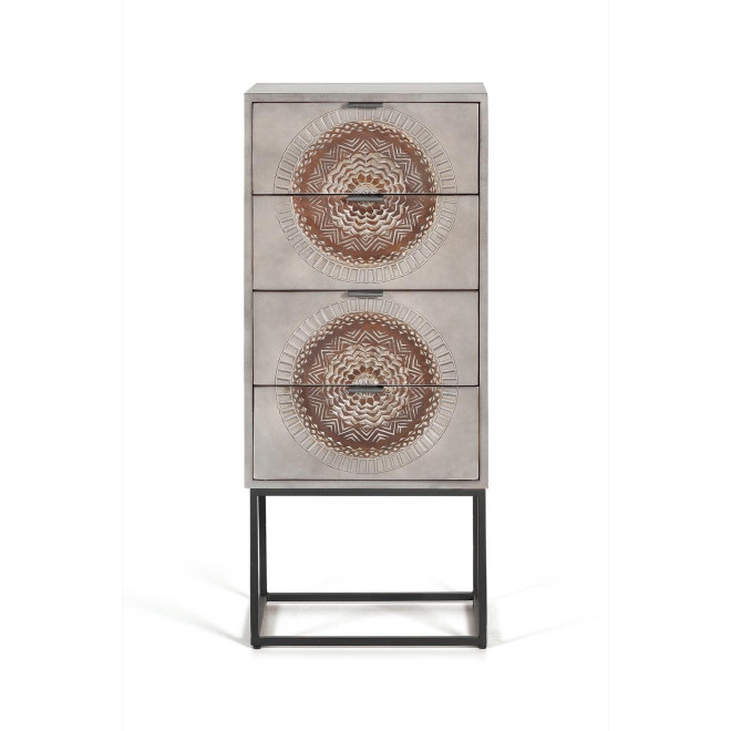 Chiffonnier 4 Tiroirs Bois, Fer Gris 45x35x105cm