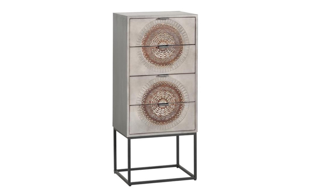 Chiffonnier 4 Tiroirs Bois, Fer Gris 45x35x105cm