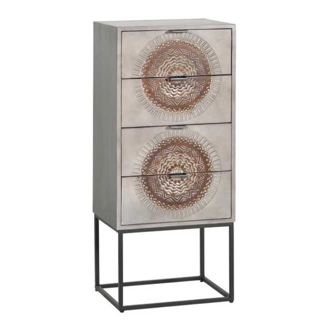 Chiffonnier 4 Tiroirs Bois, Fer Gris 45x35x105cm