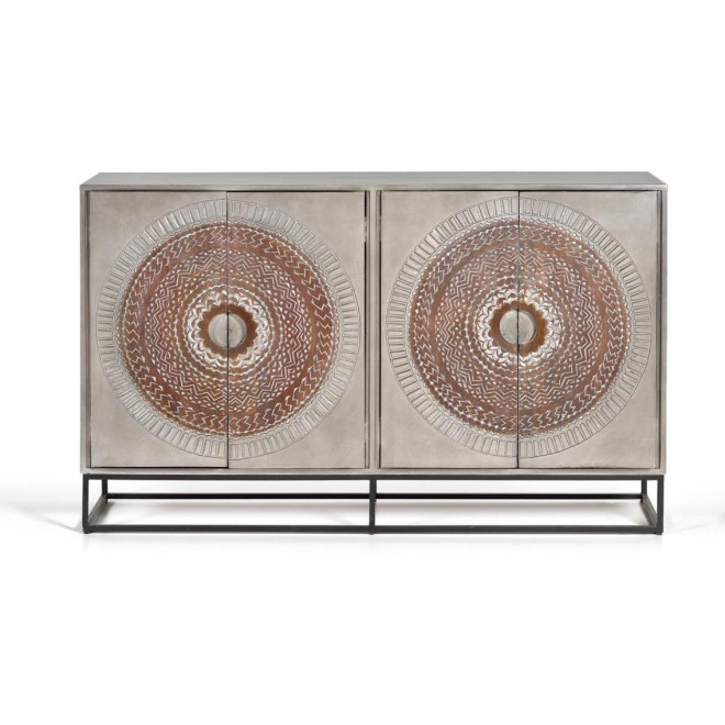 Buffet Bois, Fer Gris 150x40x91cm