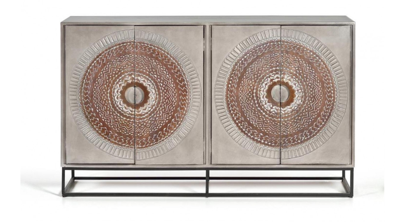 Buffet Bois, Fer Gris 150x40x91cm
