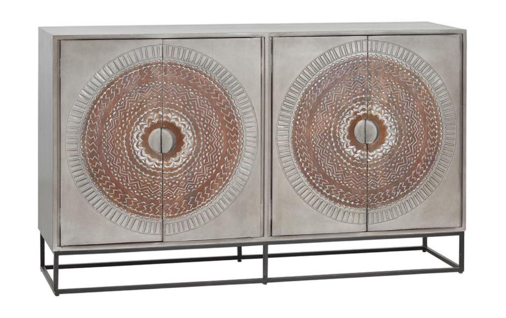 Buffet Bois, Fer Gris 150x40x91cm