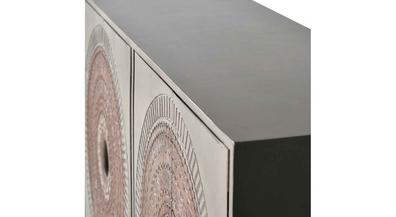 Buffet Bois, Fer Gris 150x40x91cm