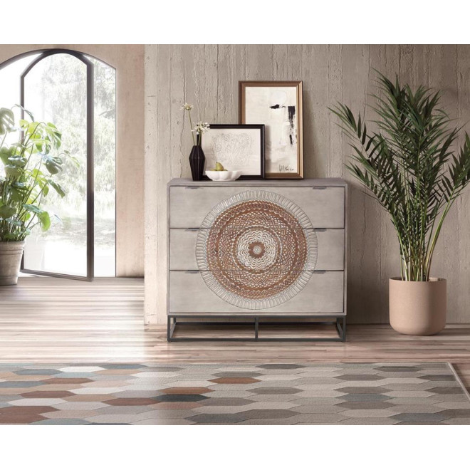 Kommode mit 3 Schubladen Holz, Eisen Grau 100x40x90cm