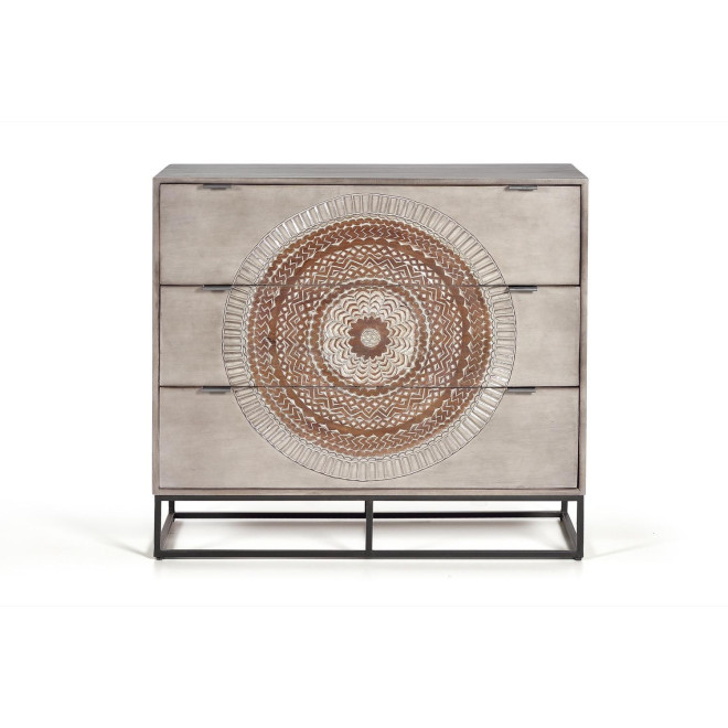 Kommode mit 3 Schubladen Holz, Eisen Grau 100x40x90cm